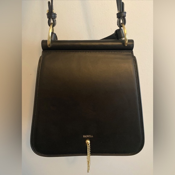 Sancia Laurel Satchel Black Leather Crossbody Shoulder Bag Gold Chain Brand New! - Picture 4 of 10